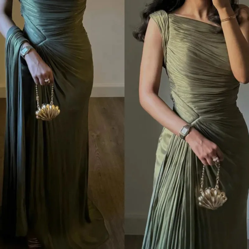 Elegant Off Shoulder Sleeveless Evening Gown Fashion High Waist Solid Color Dress Pleated Ribbon Sparkly Party Dress For Banquet
Elegant Off Shoulder Sleeveless Evening Gown Fashion High Waist Solid Color Dress Pleated Ribbon Sparkly Party Dress For Banquet