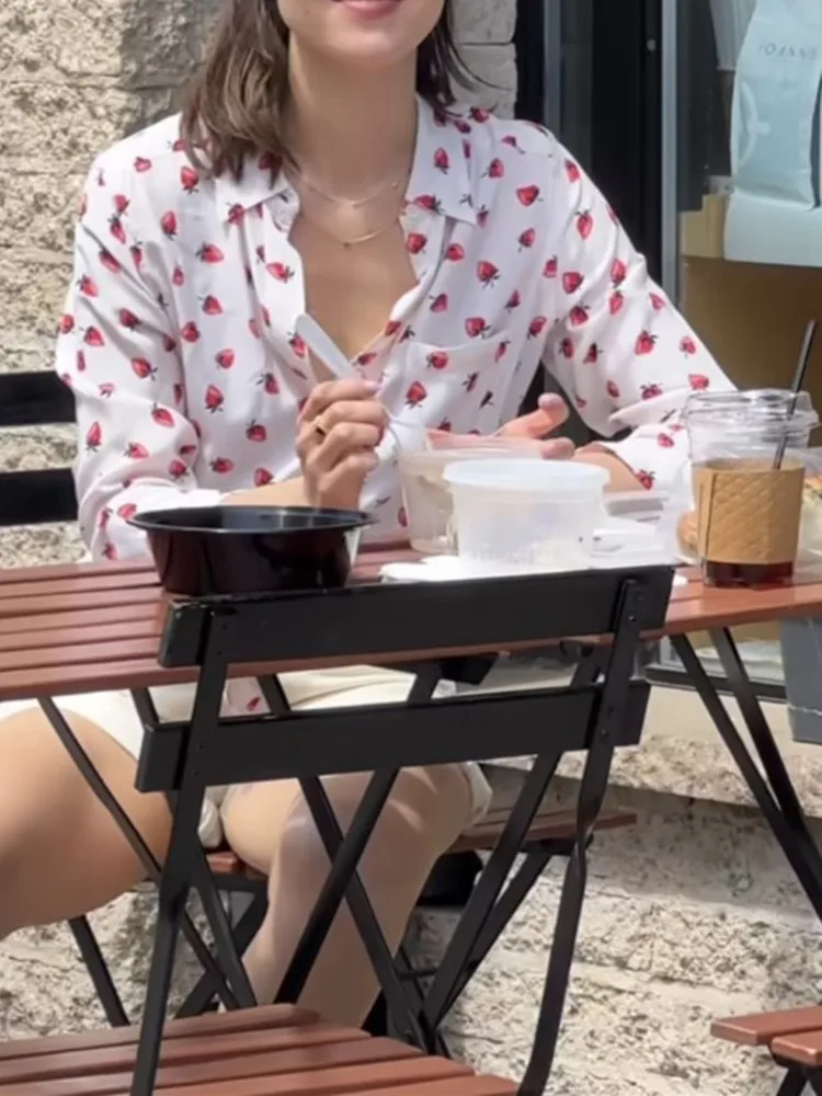 100% Silk Women Long Sleeve Shirt Turn-Down Collar One Pocket Cute Strawberry Printed Lady Chemise 2024 Spring Blouse
100% Silk Women Long Sleeve Shirt Turn-Down Collar One Pocket Cute Strawberry Printed Lady Chemise 2024 Spring Blouse
