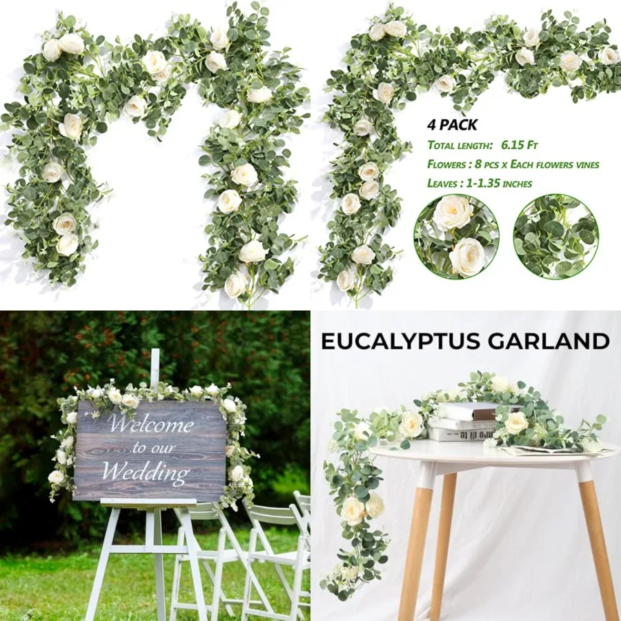 4 Pcs 26Feet Artificial Flower Garland, Floral Eucalyptus Spring Garland with Champagne Rose, Faux Flower Vine for Wedding Arch
4 Pcs 26Feet Artificial Flower Garland, Floral Eucalyptus Spring Garland with Champagne Rose, Faux Flower Vine for Wedding Arch