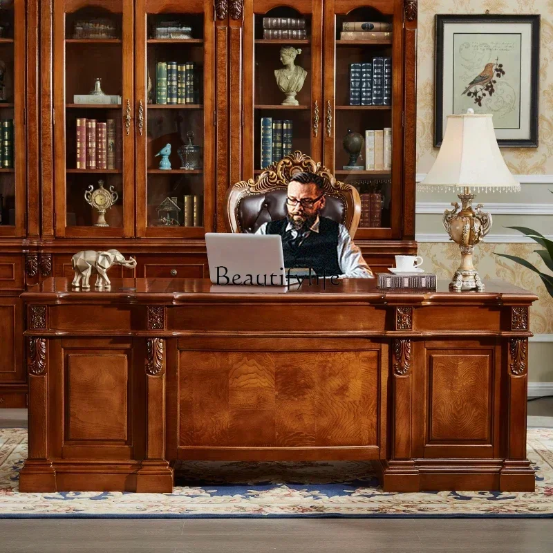 LXAmerican Retro Desk Villa High-End Study Desk European Solid Wood Boss Desk 
LXAmerican Retro Desk Villa High-End Study Desk European Solid Wood Boss Desk