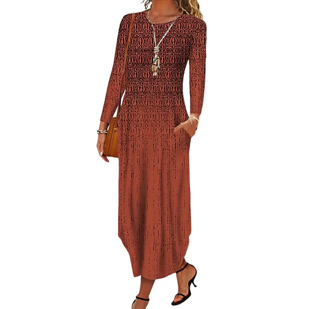 Loose Fit Dress Print Dress Elegant A-line Maxi Dress with Pockets for Women Long Sleeve O Neck Printed Irregular Hem for Fall
Loose Fit Dress Print Dress Elegant A-line Maxi Dress with Pockets for Women Long Sleeve O Neck Printed Irregular Hem for Fall
