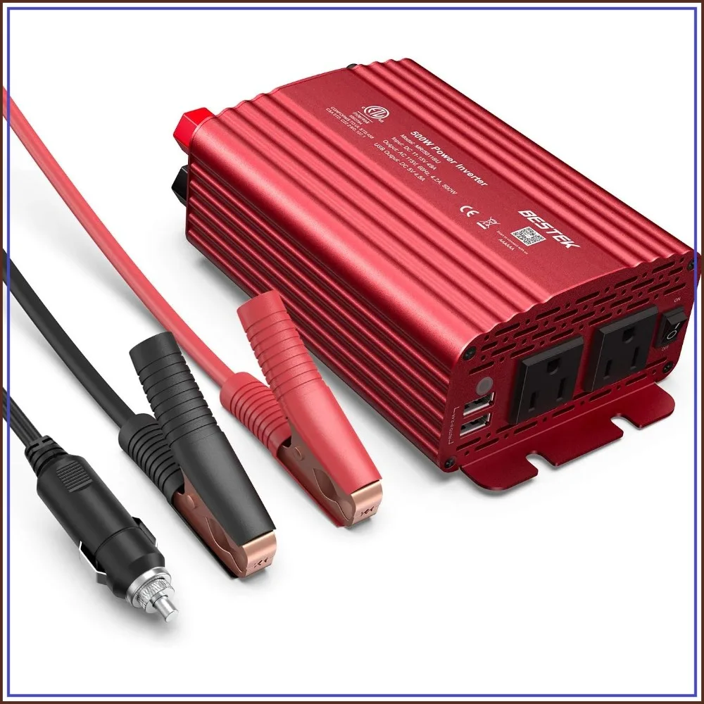 500W Power Inverter DC 12V to 110V AC with Dual USB & Battery Clamps, ETL Listed
500W Power Inverter DC 12V to 110V AC with Dual USB & Battery Clamps, ETL Listed