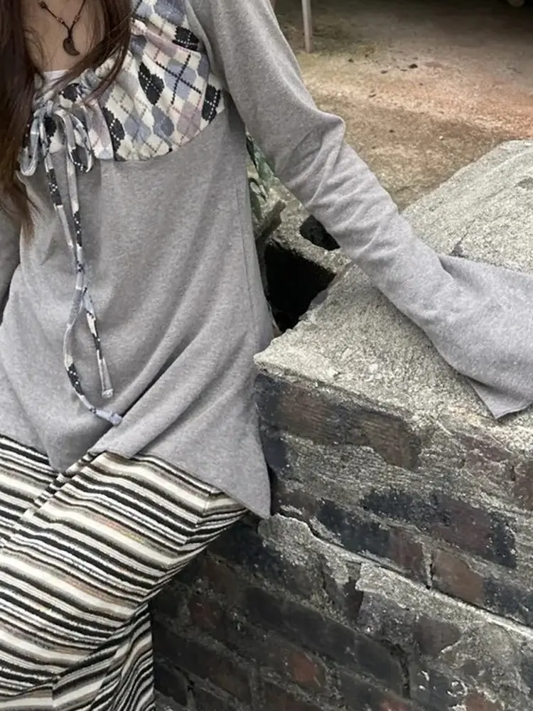 Retro Sle Long Sve Loose Fit Women's T-irt Patchwork Diamond Pattern Slimming Effect Cotton Polyester Blend
Retro Sle Long Sve Loose Fit Women's T-irt Patchwork Diamond Pattern Slimming Effect Cotton Polyester Blend