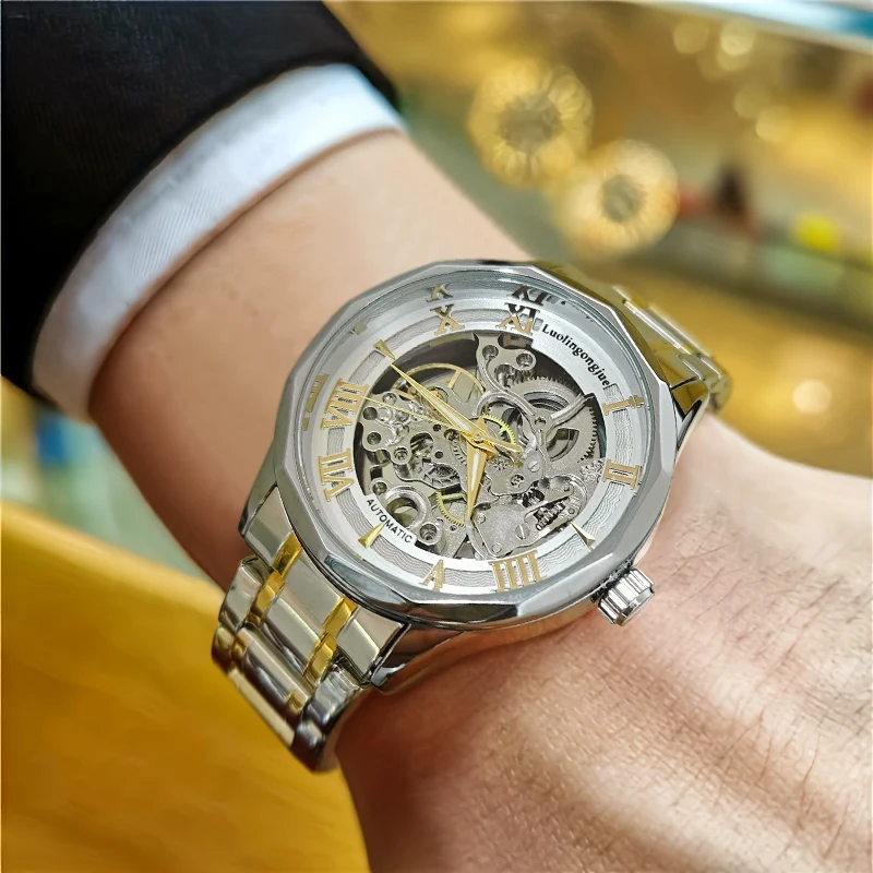 Новые высококачественные роскошные автоматические механические часы-скелетоны для мужчин, стильные деловые повседневные универсальные часы для мужчин, лучший подарок для него, батарейки не требуются
Новые высококачественные роскошные автоматические механические часы-скелетоны для мужчин, стильные деловые повседневные универсальные часы для мужчин, лучший подарок для него, батарейки не требуются