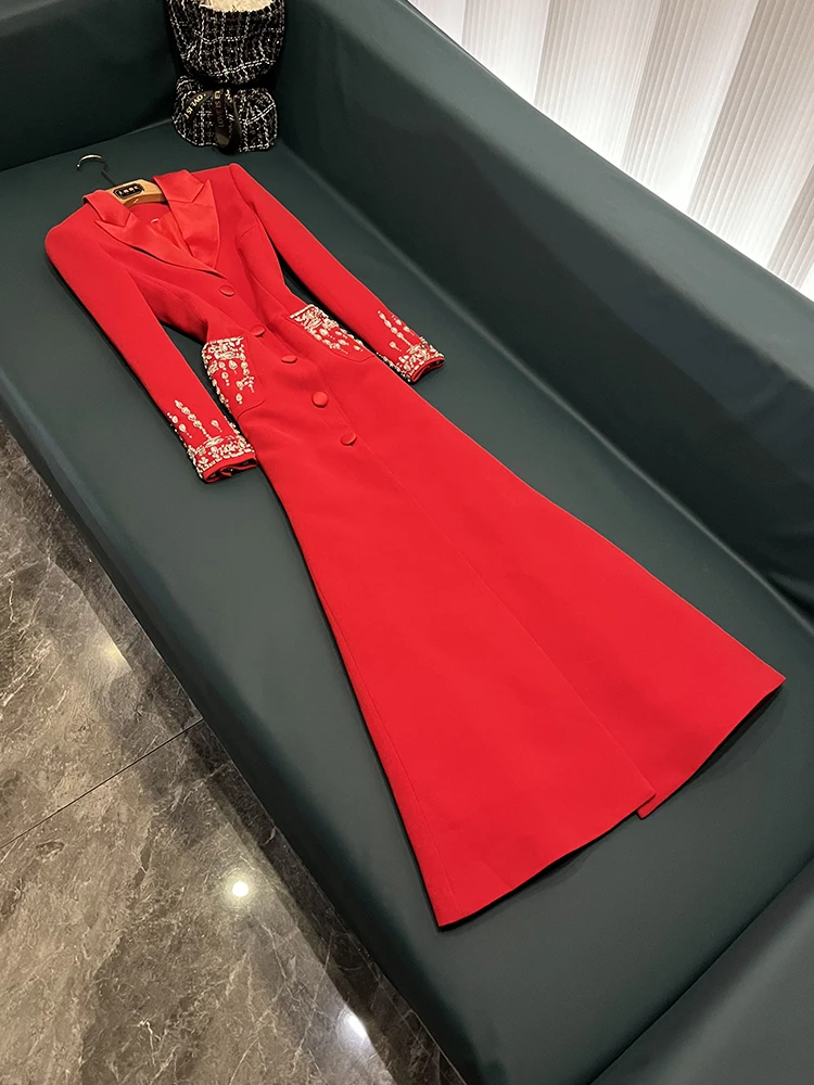 Fashionable Luxury Long Dress with Suit Collar Diamond Embedded High Waist Commute Pure Color Spring Autumn Winter Ladies Dress
Fashionable Luxury Long Dress with Suit Collar Diamond Embedded High Waist Commute Pure Color Spring Autumn Winter Ladies Dress