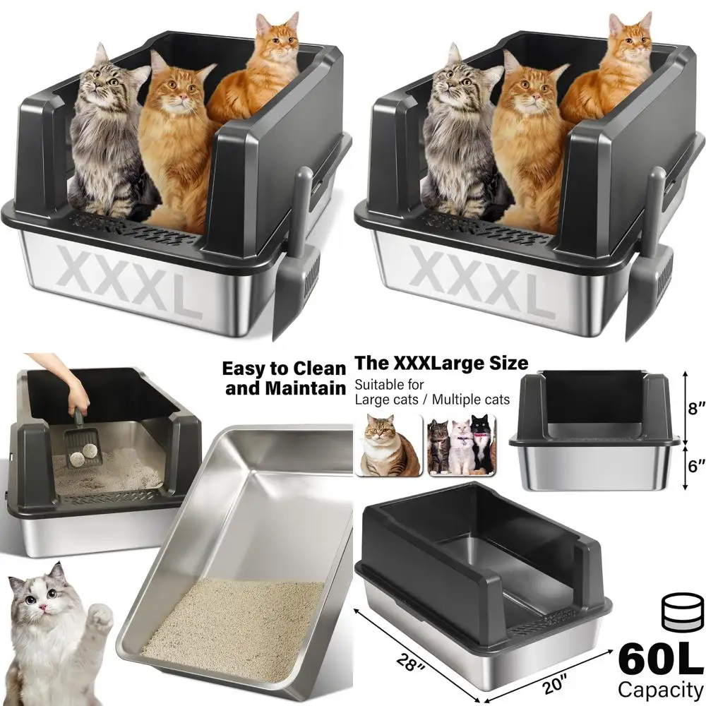 Jumbo Stainless Steel Litter Box with Lid, 28x20x14, High-Sided for Multiple Cats, Easy Clean, Non-Stick & Odor-Free
Jumbo Stainless Steel Litter Box with Lid, 28x20x14, High-Sided for Multiple Cats, Easy Clean, Non-Stick & Odor-Free