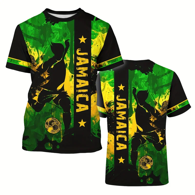 Мужская футболка с рисунком флага Ямайки, футбольная футболка с 3D принтом, лето-весна, с короткими рукавами, большие футболки с круглым вырезом
Мужская футболка с рисунком флага Ямайки, футбольная футболка с 3D принтом, лето-весна, с короткими рукавами, большие футболки с круглым вырезом