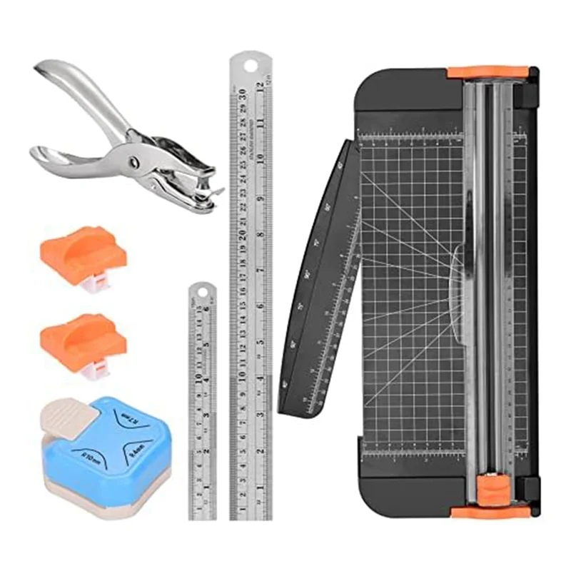 ADP-OfficeSupplies Set, резак для бумаги 30,48 см, сменное лезвие x 5,82 см, дырокол с одним углом, угловой нож, стальная линейка
ADP-OfficeSupplies Set, резак для бумаги 30,48 см, сменное лезвие x 5,82 см, дырокол с одним углом, угловой нож, стальная линейка