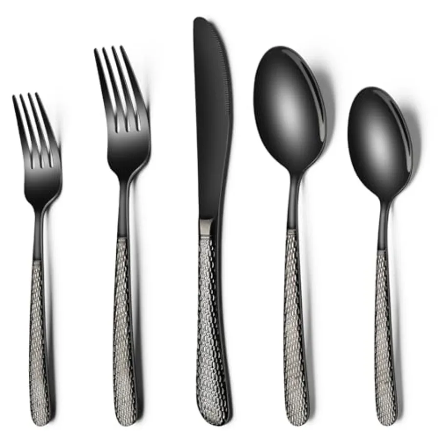 Black Hammered Silverware Set 40-Piece Stainless Steel Heavy Duty Flatware Set for 8 Food-Grade Tableware Cutlery Set Utensil S
Black Hammered Silverware Set 40-Piece Stainless Steel Heavy Duty Flatware Set for 8 Food-Grade Tableware Cutlery Set Utensil S