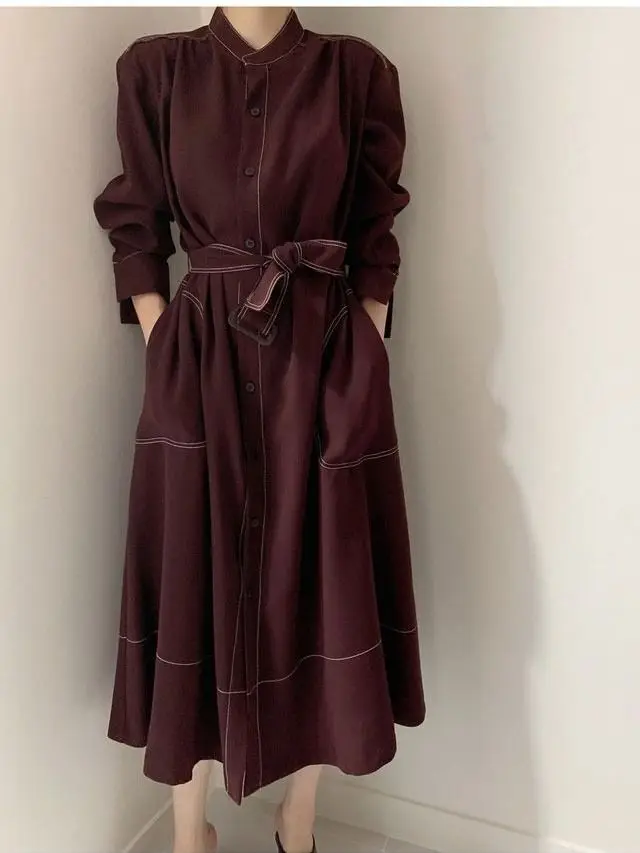 2025 Spring and Summer New Stand Up Collar Bright Thread Single Breasted Loose Strap Dress Long Skirt Women's Waist Belt
2025 Spring and Summer New Stand Up Collar Bright Thread Single Breasted Loose Strap Dress Long Skirt Women's Waist Belt