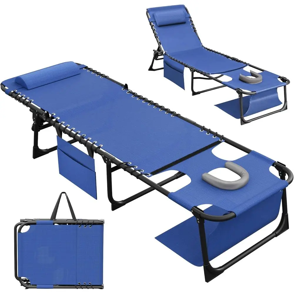 Portable Heavy-Duty Outdoor Chaise Lounge Chair with Hole for Sunbathing, Blue
Portable Heavy-Duty Outdoor Chaise Lounge Chair with Hole for Sunbathing, Blue