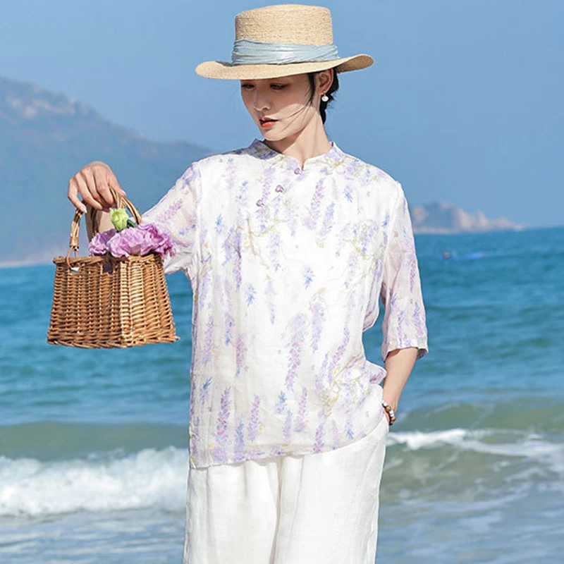 Chinese Style Women Casual Ramie Shirt New 2026 Summer Vintage Mandarin Collar Floral Print Female Half Sleeve Tops Shirts M2573
Chinese Style Women Casual Ramie Shirt New 2026 Summer Vintage Mandarin Collar Floral Print Female Half Sleeve Tops Shirts M2573