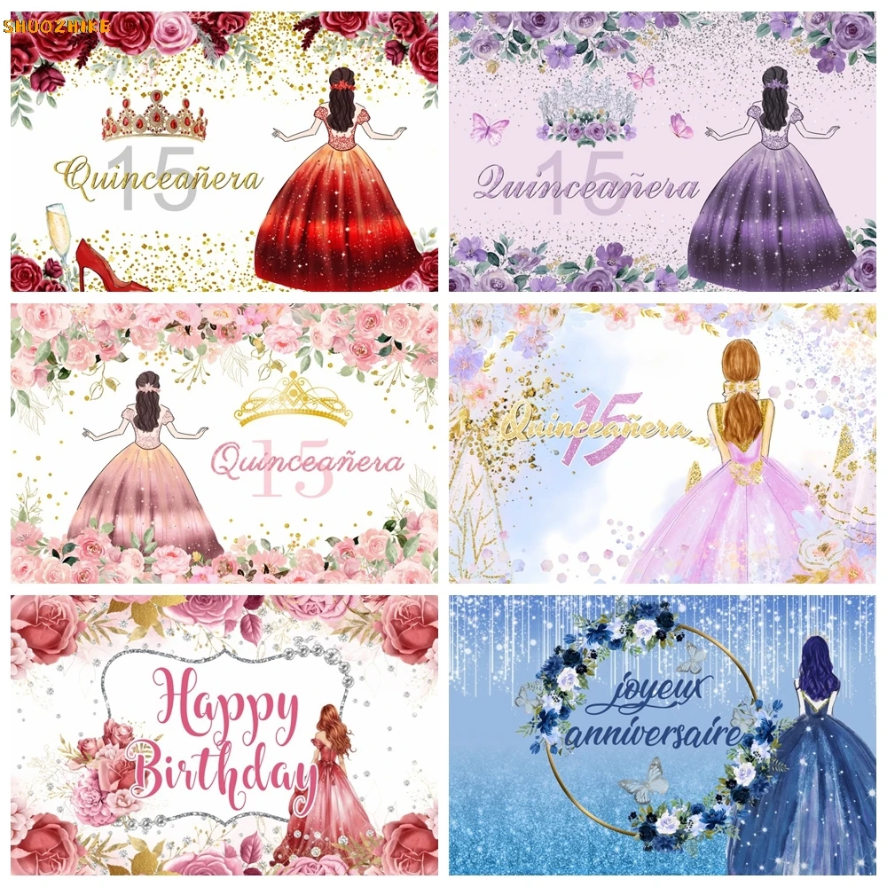 Quinceanera Sweet 15 16th Princess Birthday Party Photography Backdrop Girl Dress Glitter Crown Floral Decor Photo Studio Props
Quinceanera Sweet 15 16th Princess Birthday Party Photography Backdrop Girl Dress Glitter Crown Floral Decor Photo Studio Props