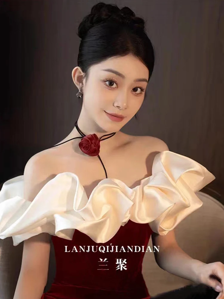 Wine Red One-Shoulder Fish-Tail Engagement Dress Wedding Dress Fashionable Long Skirt Short Sleeve Suitable for Various Occas...
Wine Red One-Shoulder Fish-Tail Engagement Dress Wedding Dress Fashionable Long Skirt Short Sleeve Suitable for Various Occas...