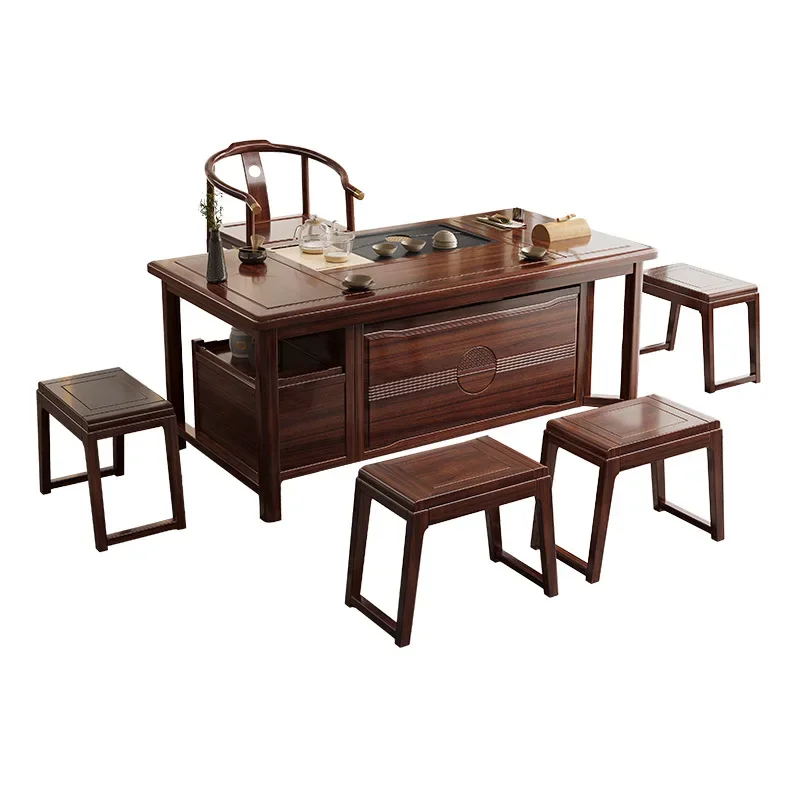 New Chinese ebony all solid wood tea and chair combination, living room tea table
New Chinese ebony all solid wood tea and chair combination, living room tea table