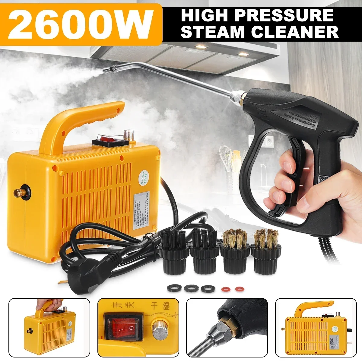 2600W 220V High Pressure Temperature Steam Cleaner Handheld Kitchen Cleaning Machine Automatic Pumping Sterilization Disinfector
2600W 220V High Pressure Temperature Steam Cleaner Handheld Kitchen Cleaning Machine Automatic Pumping Sterilization Disinfector