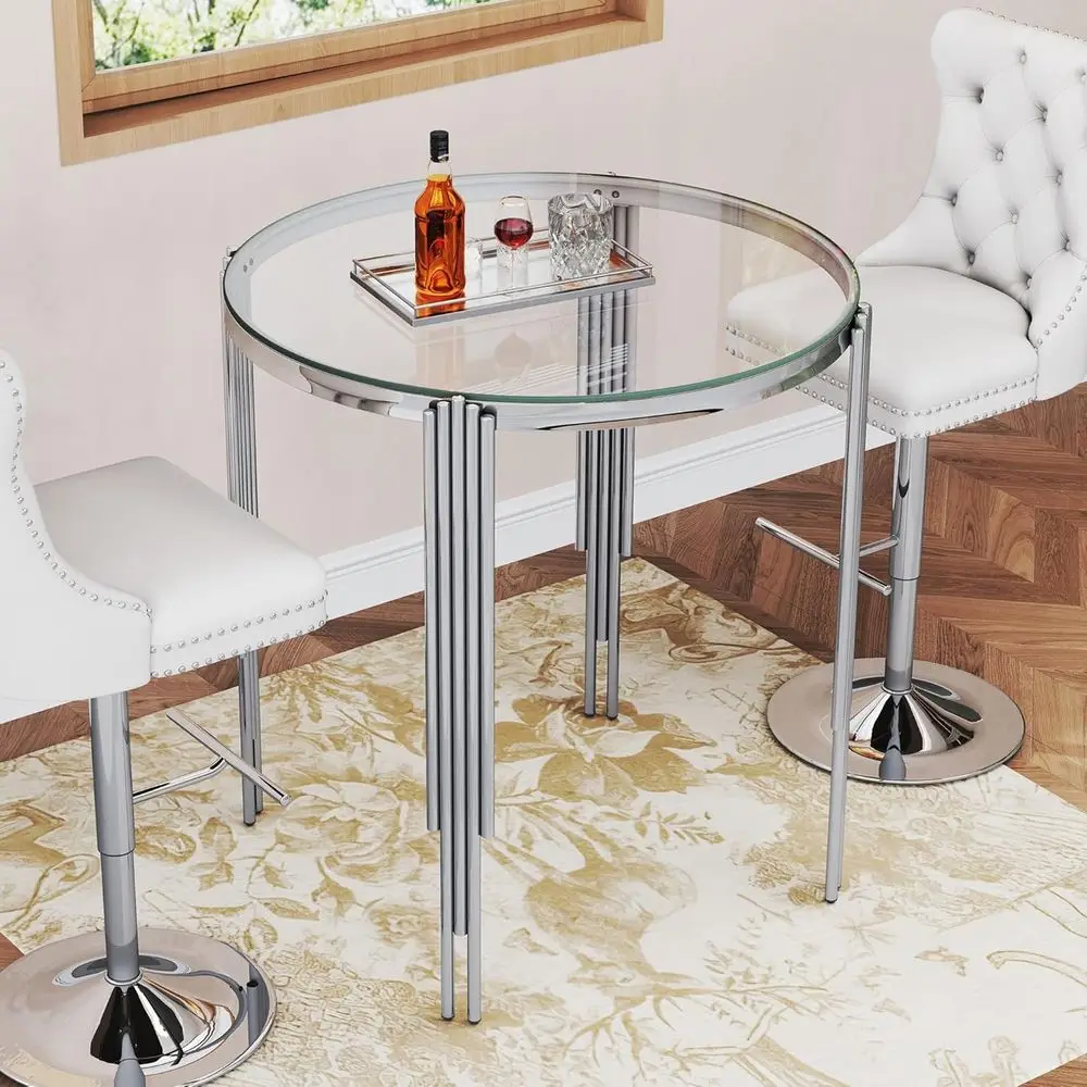 37 Round Counter-Height Pub Table with Clear Tempered Glass and Polished Stainless Steel Legs
37 Round Counter-Height Pub Table with Clear Tempered Glass and Polished Stainless Steel Legs