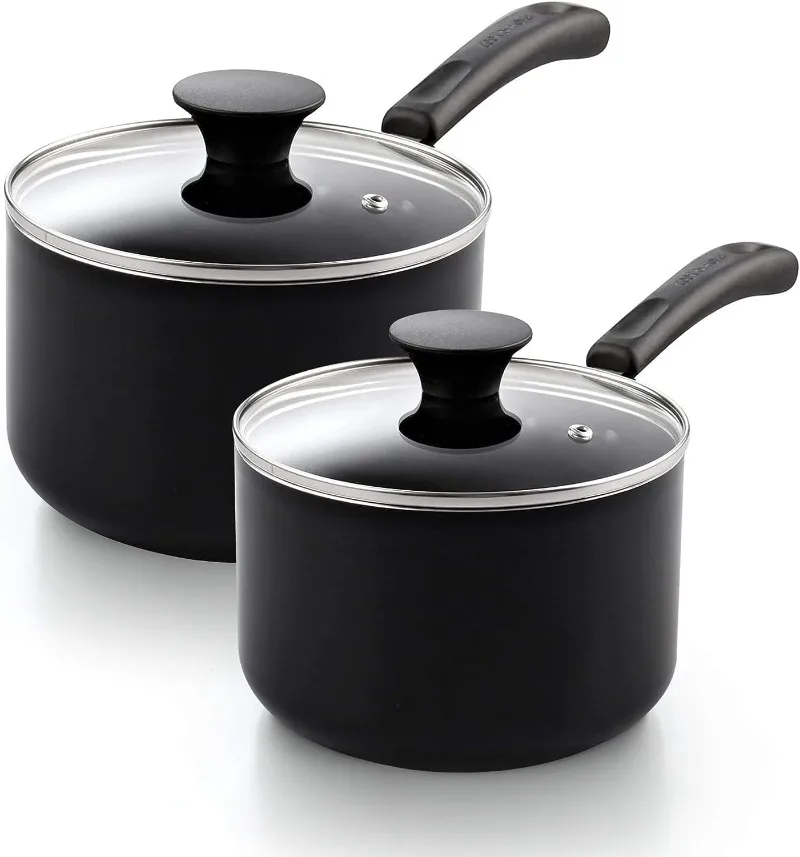 Nonstick Sauce Pan Set 1Qt and 2Qt, Multi-purpose Pots Set Saucepan Kitchenware with Glass Lid, Black, Aluminum cookware set
Nonstick Sauce Pan Set 1Qt and 2Qt, Multi-purpose Pots Set Saucepan Kitchenware with Glass Lid, Black, Aluminum cookware set