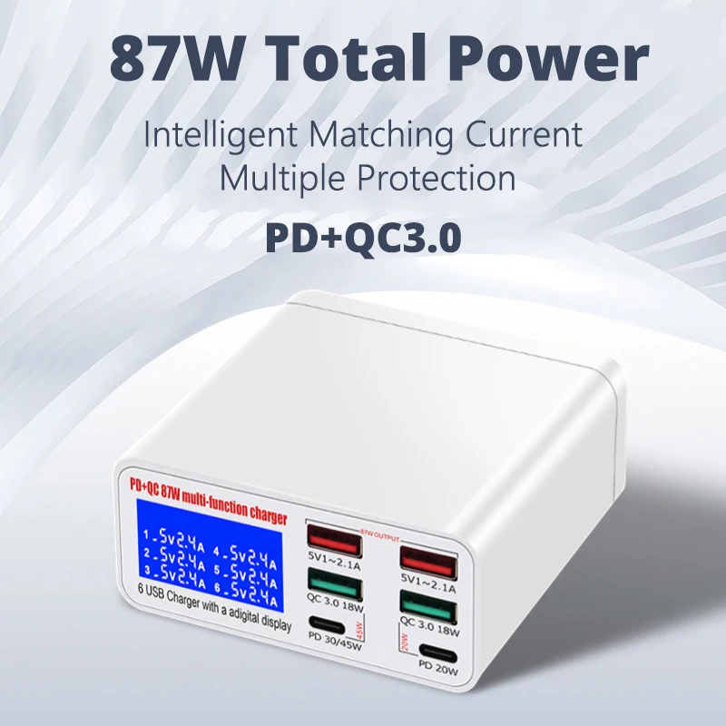 Настольная лампа с 6 портами PD + QC3.0, 87 Вт, с цифровым ЖК-дисплеем, многофункциональная Быстрая зарядка для планшетного ПК, телефона
Настольная лампа с 6 портами PD + QC3.0, 87 Вт, с цифровым ЖК-дисплеем, многофункциональная Быстрая зарядка для планшетного ПК, телефона
