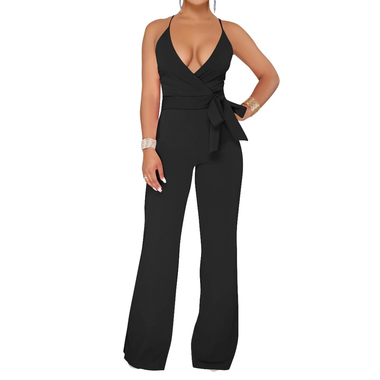 V Neck Lace Up Jumpsuit Women'S Backless Sexy Halter Jumpsuits Solid Color One Pieces Long Female Romper Stylish Jumpsuits
V Neck Lace Up Jumpsuit Women'S Backless Sexy Halter Jumpsuits Solid Color One Pieces Long Female Romper Stylish Jumpsuits