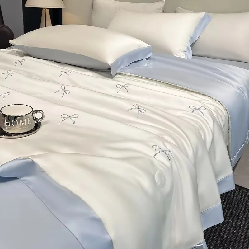 Wholesale Washed Silk Embroidery Bowknot Summer Quilt Four-Piece Set Cooling Custom Comforter Bed Set
Wholesale Washed Silk Embroidery Bowknot Summer Quilt Four-Piece Set Cooling Custom Comforter Bed Set