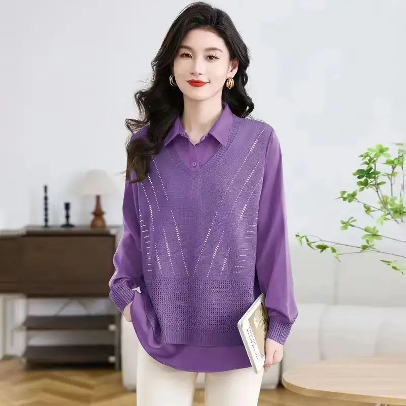 Весенне-осенний корейский вязаный свитер с эффектом двухслойности для женщин, имитация двойки, рубашка-поло в западном стиле
Весенне-осенний корейский вязаный свитер с эффектом двухслойности для женщин, имитация двойки, рубашка-поло в западном стиле