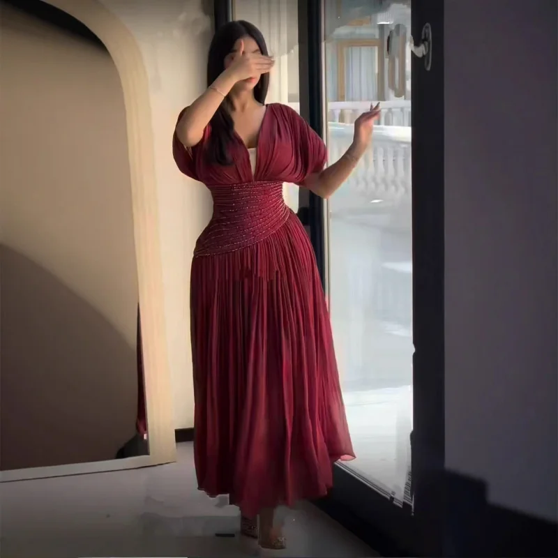 Red Dress 2025 Summer Socialite Elegant Short Sleeve Heavy Beaded Pleated Waist-cinching Long Dress Women
Red Dress 2025 Summer Socialite Elegant Short Sleeve Heavy Beaded Pleated Waist-cinching Long Dress Women