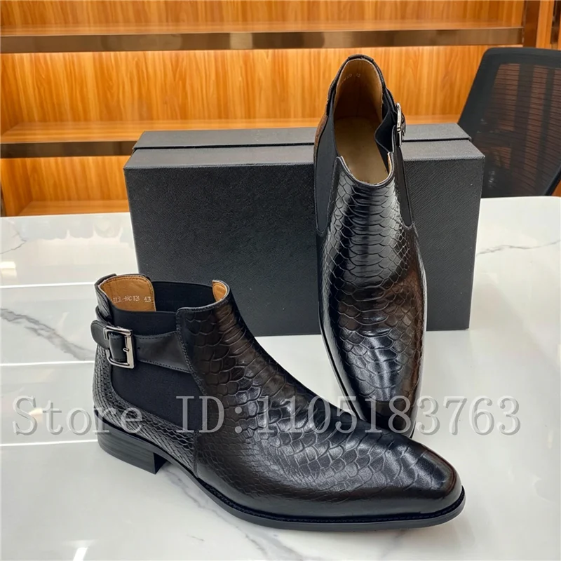 Men Luxury Black Snake Pattern Chelsea Boots Pointed Toe Genuine Leather Buckle Strap Ankle Boots for Business Party Daily Wear
Men Luxury Black Snake Pattern Chelsea Boots Pointed Toe Genuine Leather Buckle Strap Ankle Boots for Business Party Daily Wear