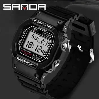 SANDA G 스타일 LED 디지털 시계, 남녀공용 충격 방지 방수 스포츠 시계, 군사 LED 전자 시계, 소년 소녀 스톱워치