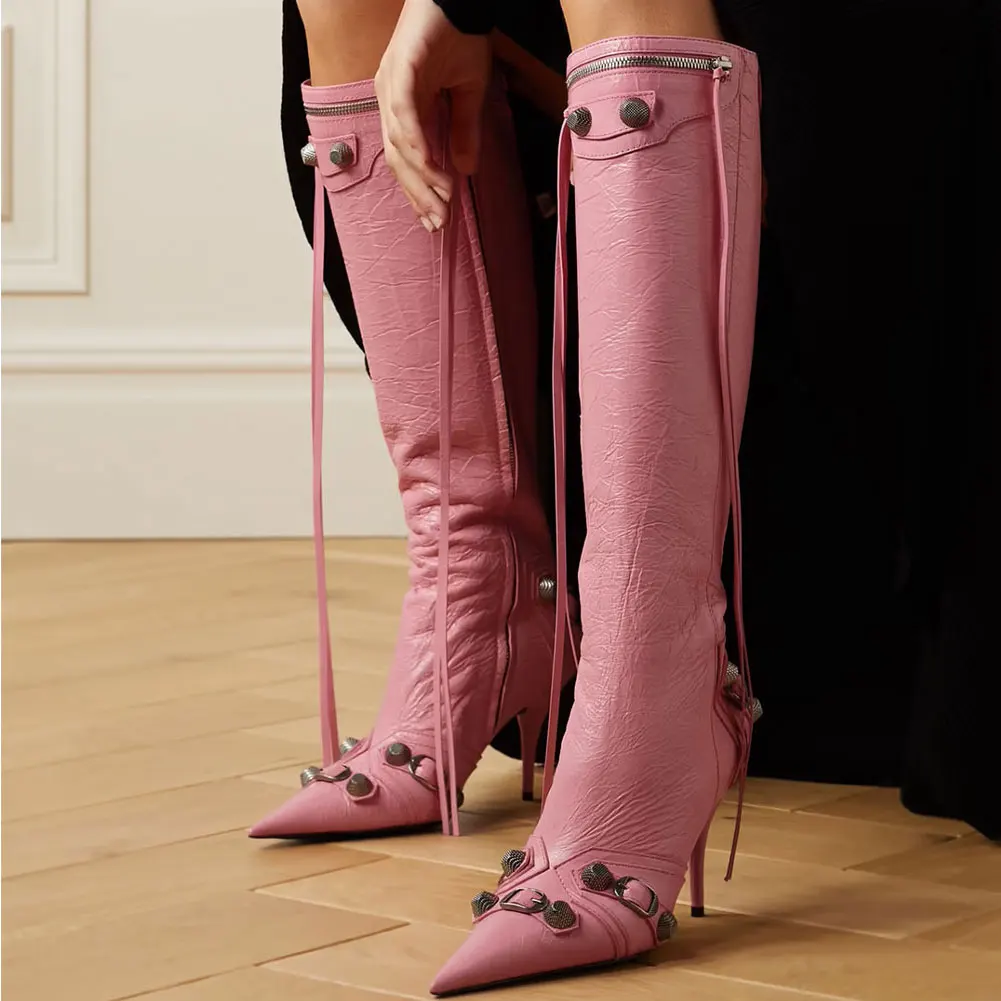 LapoLaka New Autumn Winter Embellished Textured-leather Knee Motorcycle Boots Sexy Knee High Boots
LapoLaka New Autumn Winter Embellished Textured-leather Knee Motorcycle Boots Sexy Knee High Boots
