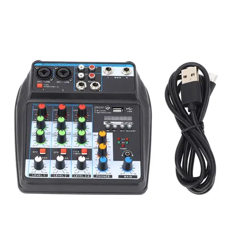 Portable Mini Mixer 4 Channel DJ Electronic Music Audio Mixer Sound Board Console for PC Recording Singing Webcast DJ Equipment