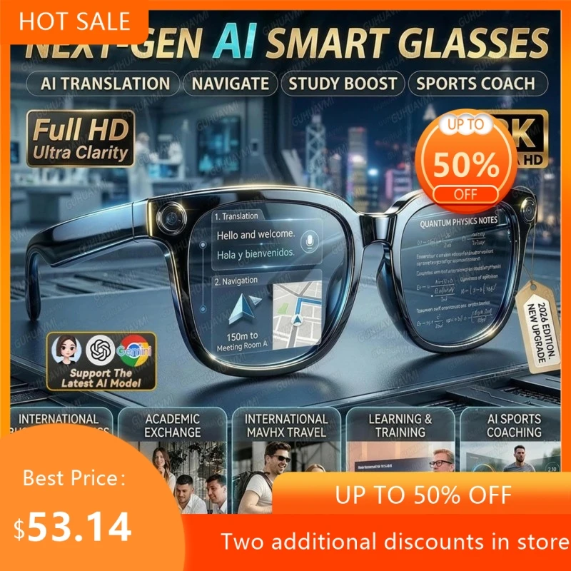2026 Hot 800W HD Pixel Smart Glasses Men Anti-shake Camera AI Language Translation Video Recording ChatGPT Music Call Sunglasses
2026 Hot 800W HD Pixel Smart Glasses Men Anti-shake Camera AI Language Translation Video Recording ChatGPT Music Call Sunglasses