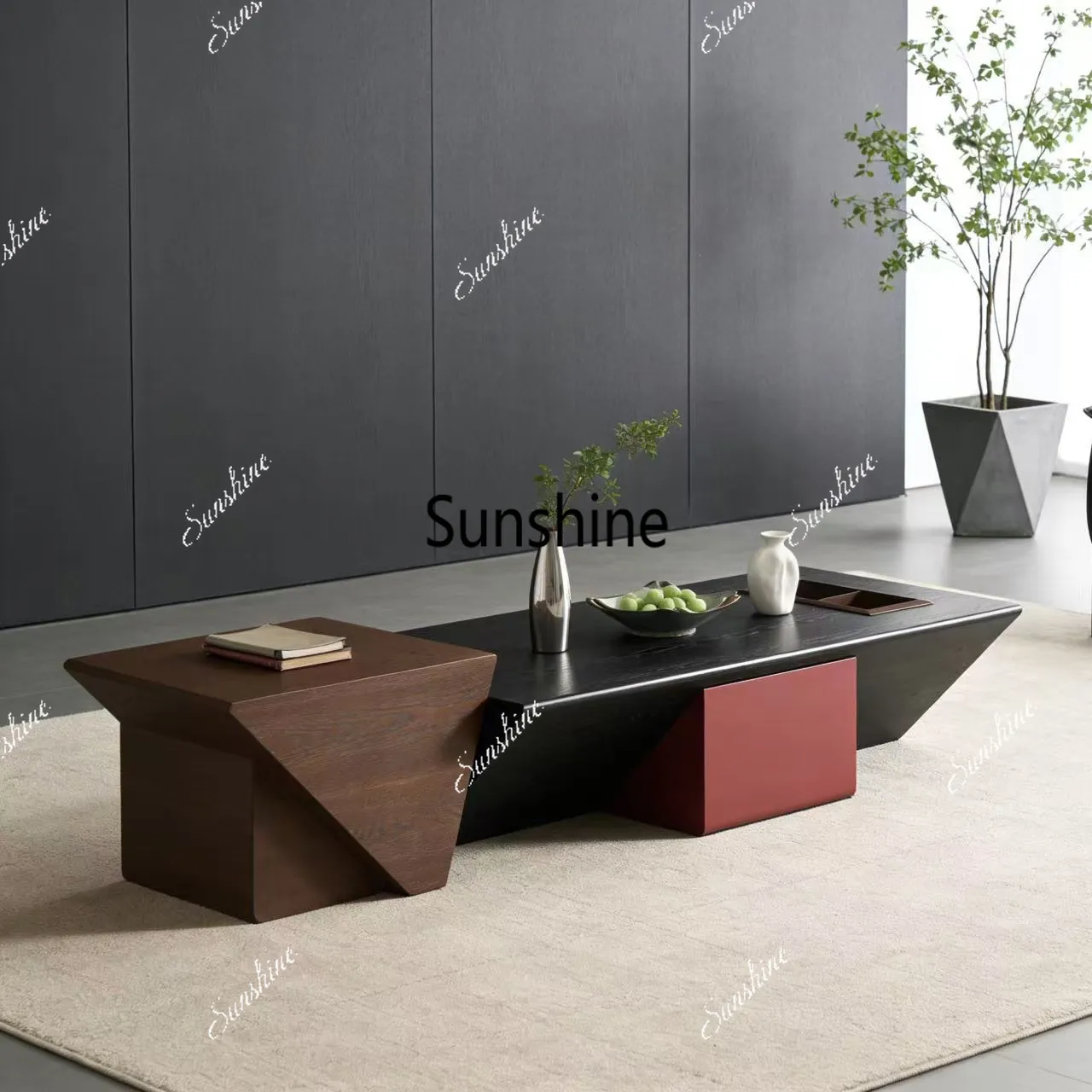 Modern minimalist contrasting color solid wood splicing coffee table irregular
Modern minimalist contrasting color solid wood splicing coffee table irregular