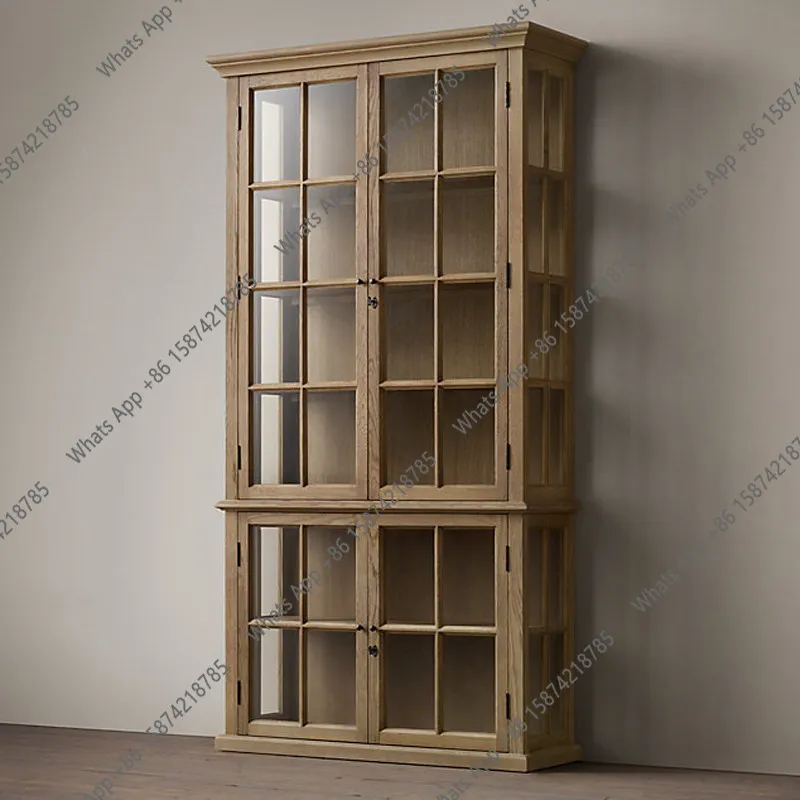American rural solid wood bookcase French retro wine cabinet dining side cabinet small apartment glass door storage custom
American rural solid wood bookcase French retro wine cabinet dining side cabinet small apartment glass door storage custom