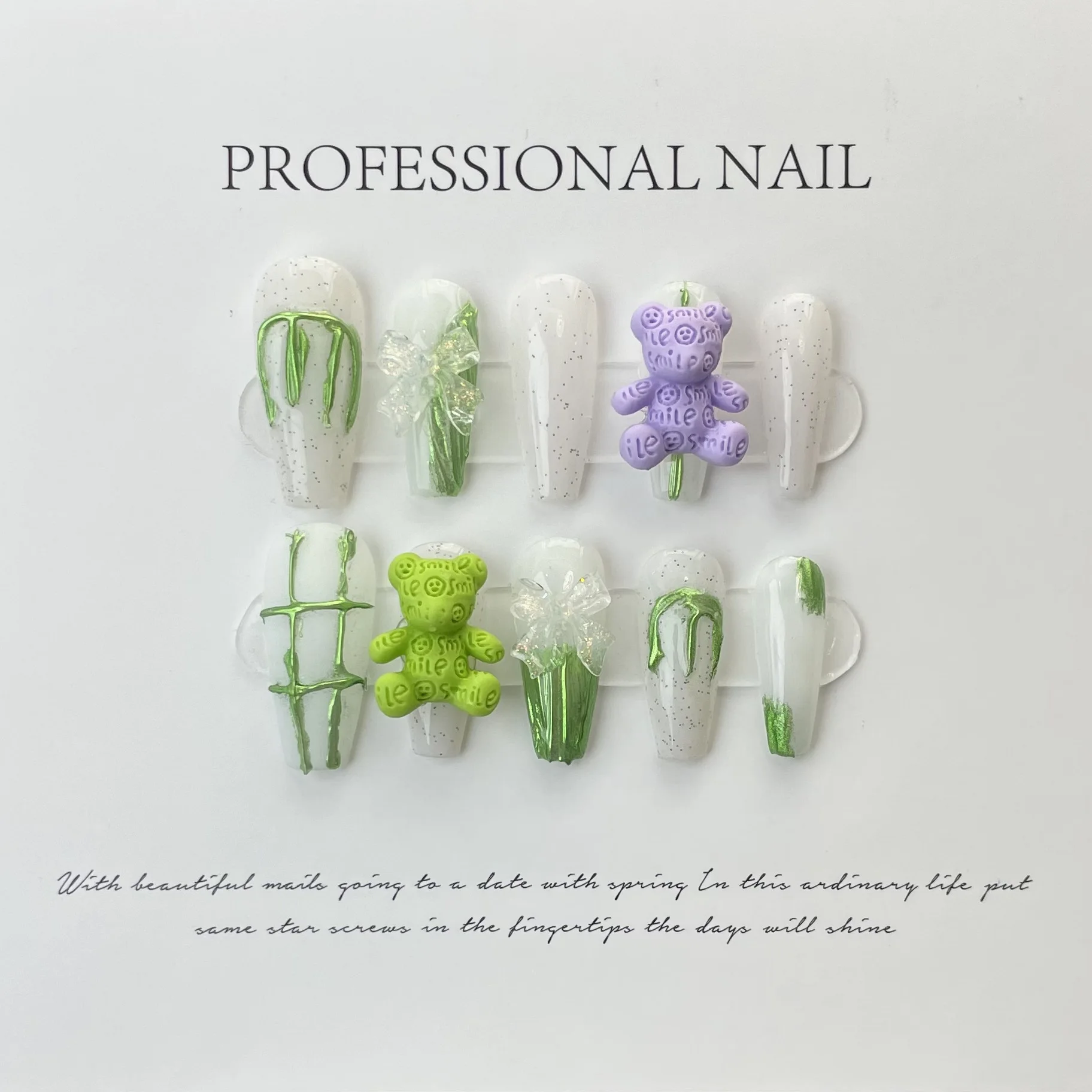 10 pcs Luxury Handmade Press on Nails Middle Ballet Cartoon bear False Nails Design with 4-PIECE Tool Adhesive Nail Glue Tabs
10 pcs Luxury Handmade Press on Nails Middle Ballet Cartoon bear False Nails Design with 4-PIECE Tool Adhesive Nail Glue Tabs