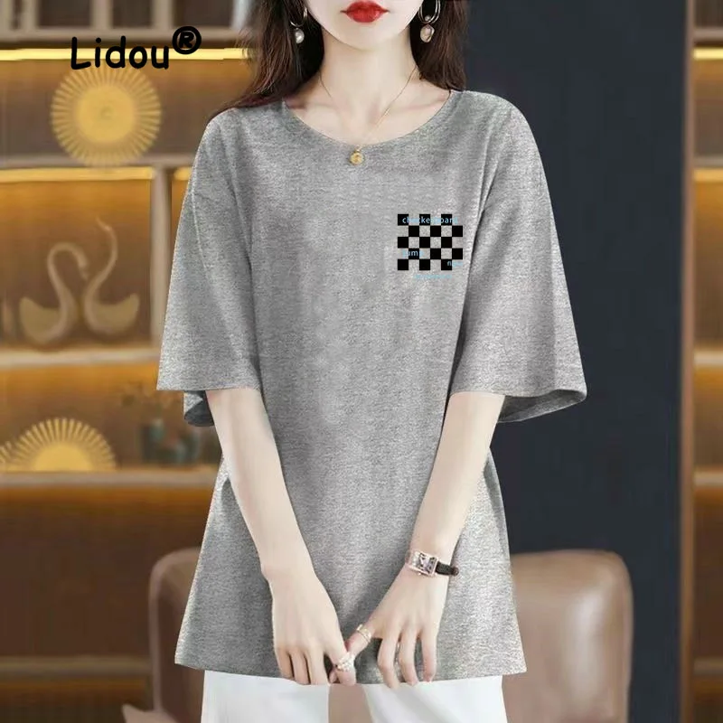 Fashion Summer Thin Checkerboard Grid T-shirt Women High Quality Short Sleeve O-collar Extended Version Casual Cotton Lady Top
Fashion Summer Thin Checkerboard Grid T-shirt Women High Quality Short Sleeve O-collar Extended Version Casual Cotton Lady Top