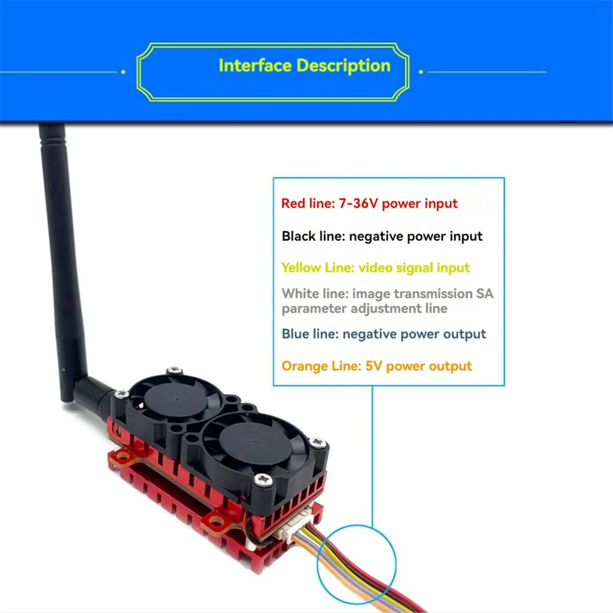 5W 5.8G VTX 5000mW 48CH FPV Video Transmitter with Cooling Fan 2S-6S for FPV Long Range RC Drone HOT
5W 5.8G VTX 5000mW 48CH FPV Video Transmitter with Cooling Fan 2S-6S for FPV Long Range RC Drone HOT