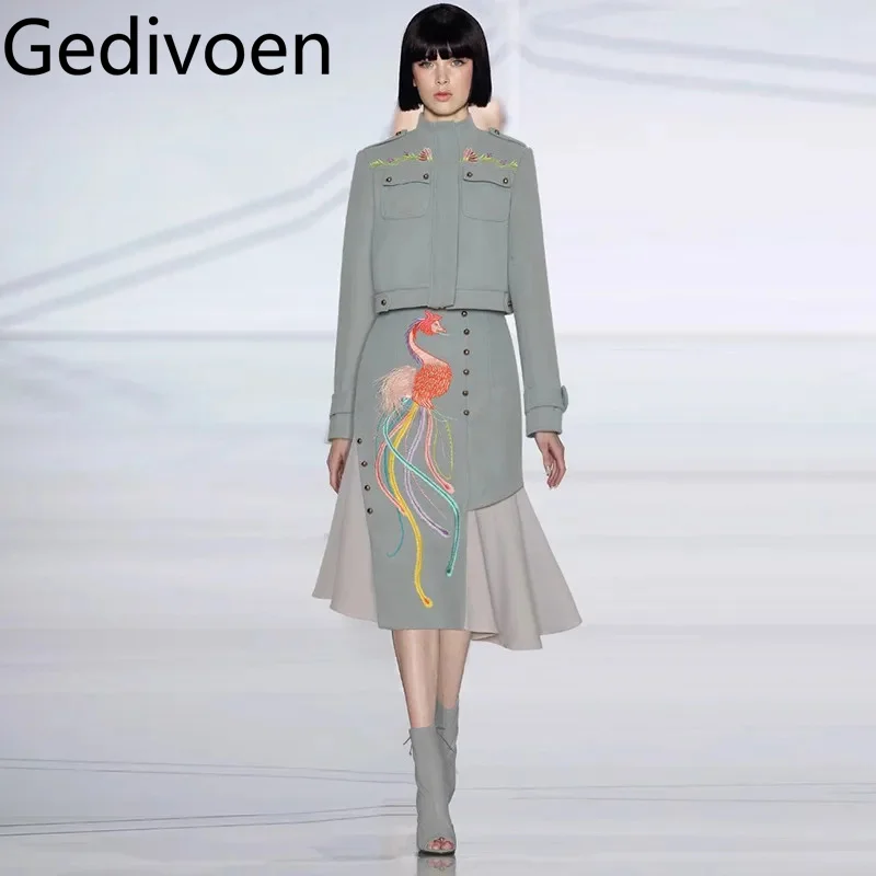Gedivoen Autumn and Winter Women's Suit Stand Collar Long-Sleeved Short Coat Tops+Asymmetrical Skirt Embroidery 2 piece set
Gedivoen Autumn and Winter Women's Suit Stand Collar Long-Sleeved Short Coat Tops+Asymmetrical Skirt Embroidery 2 piece set