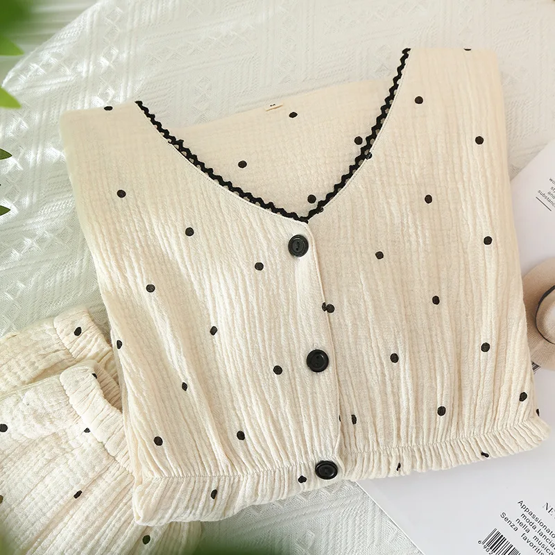 Knitted Cotton Thin Dot Long Sleeve Pajamas Set Women Pyjamas Elegant Cardigan Bouton Sleepwear Nightwear Pijama Mujer
Knitted Cotton Thin Dot Long Sleeve Pajamas Set Women Pyjamas Elegant Cardigan Bouton Sleepwear Nightwear Pijama Mujer
