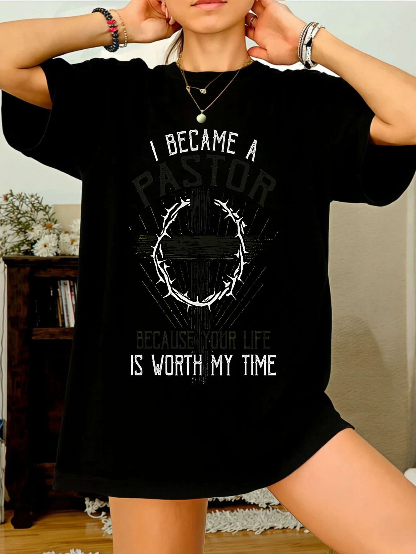 Women's Graphic T Shirt Cotton Short Sleeve I Became a Pastor Your Life Worth My Time Printed Tee Summer Casual Gift for Her
Women's Graphic T Shirt Cotton Short Sleeve I Became a Pastor Your Life Worth My Time Printed Tee Summer Casual Gift for Her