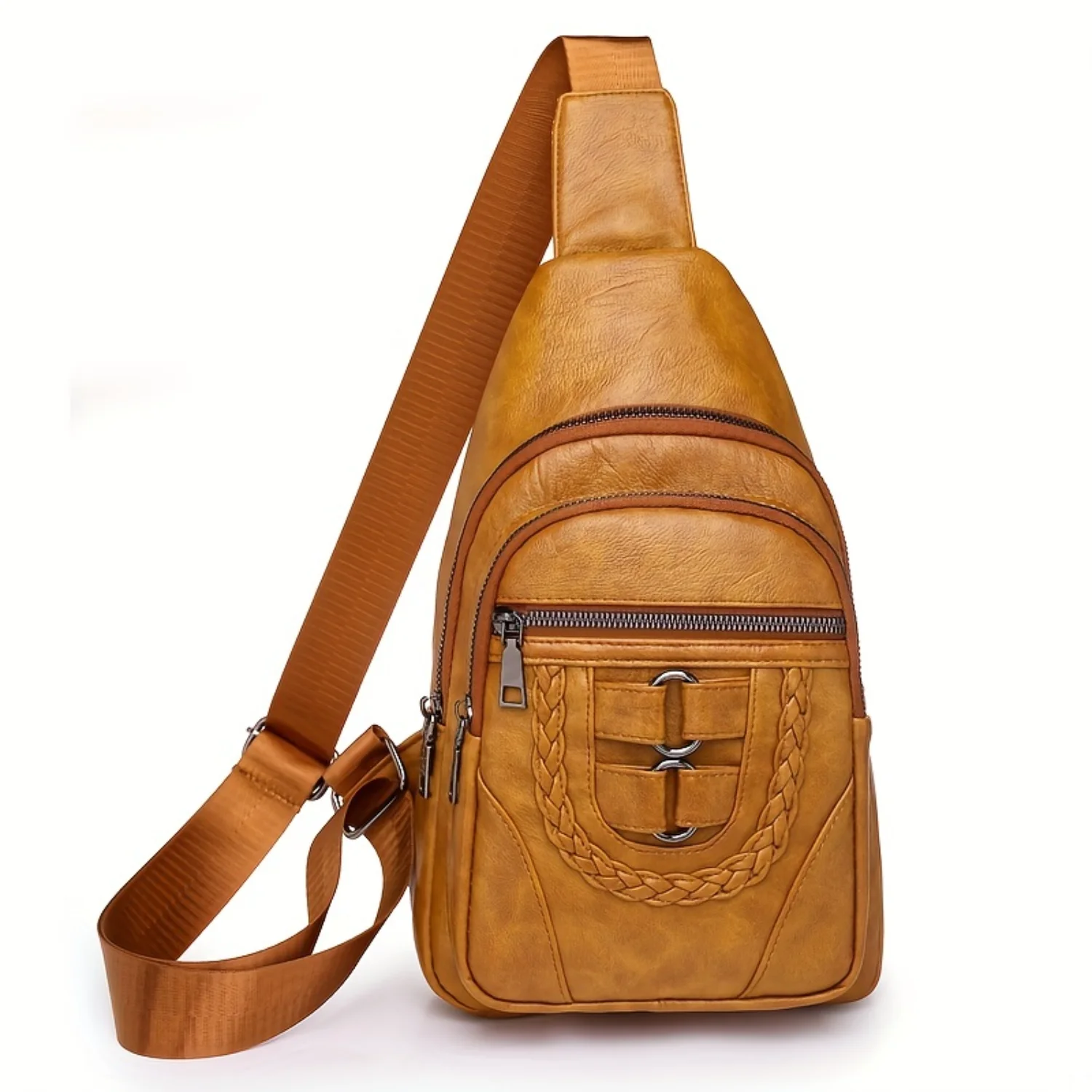 Vintage Braid Detail Chest Bag, Multi-Compartment Textured Sling Bag, Women's Zipper Crossbody Bag For Travel & Sports
Vintage Braid Detail Chest Bag, Multi-Compartment Textured Sling Bag, Women's Zipper Crossbody Bag For Travel & Sports
