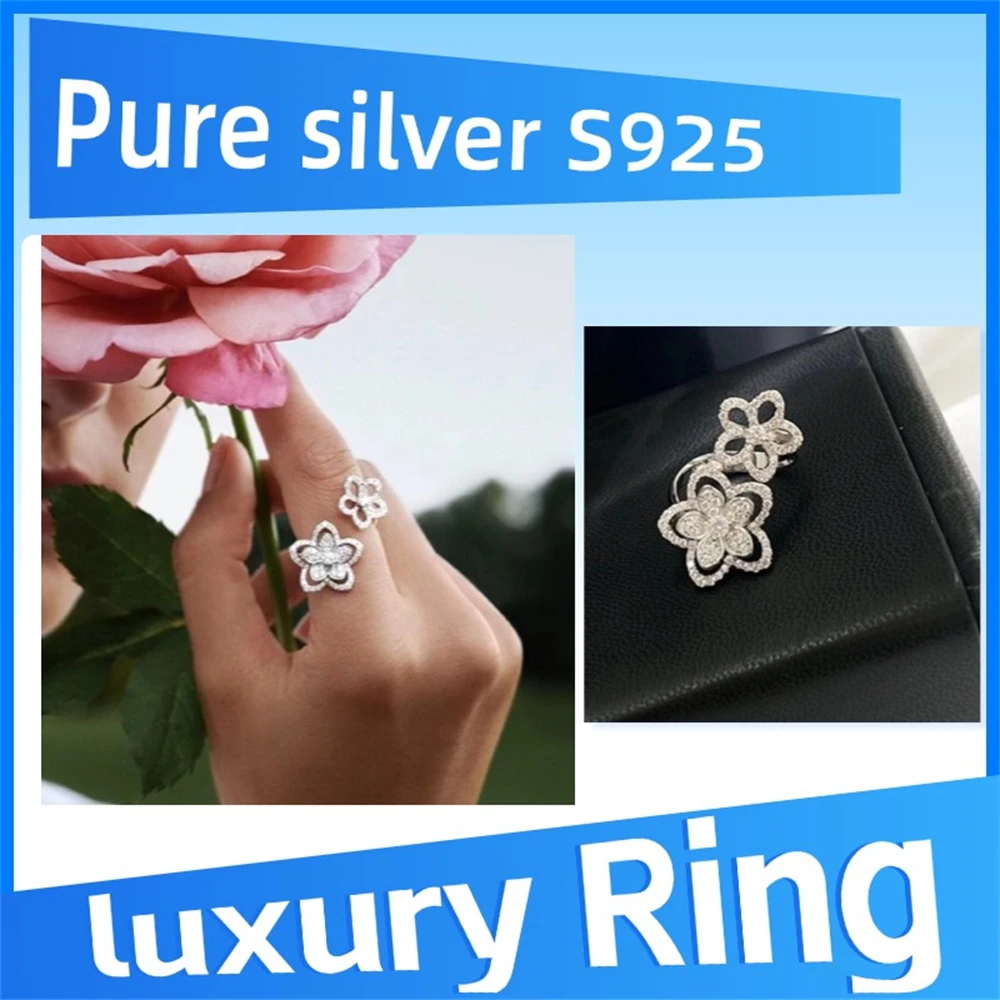 Pure 925 Sterling Silver WWild Flower Duo Diamond Finger Ring Fashionable, luxurious, stylish, and versatile banquet
Pure 925 Sterling Silver WWild Flower Duo Diamond Finger Ring Fashionable, luxurious, stylish, and versatile banquet