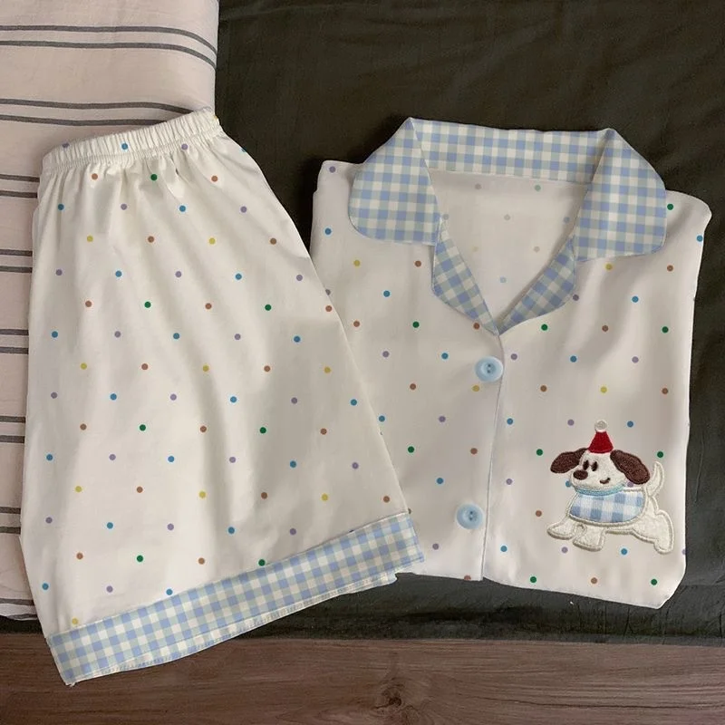 Korean Style Simple Polka Dot Women's Sleepwear Short Sleeve Shorts Home Clothes Set Summer Thin Cotton Polyester Blend
Korean Style Simple Polka Dot Women's Sleepwear Short Sleeve Shorts Home Clothes Set Summer Thin Cotton Polyester Blend