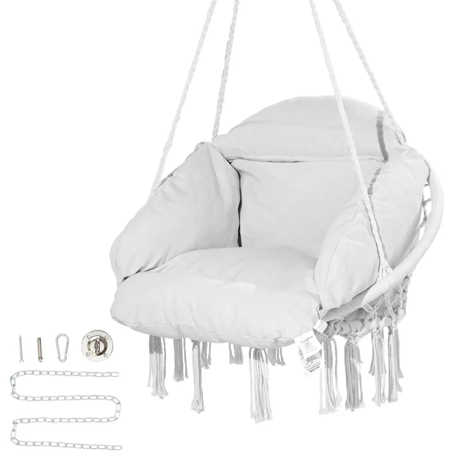 Hanging Hammock Swing Chair for Bedroom Balcony Patio Garden, Cotton Rope Macrame with Cushion and Mounting Hardware, White, 26
Hanging Hammock Swing Chair for Bedroom Balcony Patio Garden, Cotton Rope Macrame with Cushion and Mounting Hardware, White, 26