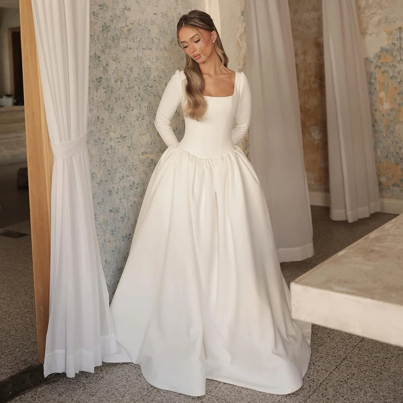 Eightree White A-Line Wedding Dresses Long Sleeve Square Collor Satin Bridal Dress Princess Wedding Ball Prom Gowns Customized
Eightree White A-Line Wedding Dresses Long Sleeve Square Collor Satin Bridal Dress Princess Wedding Ball Prom Gowns Customized