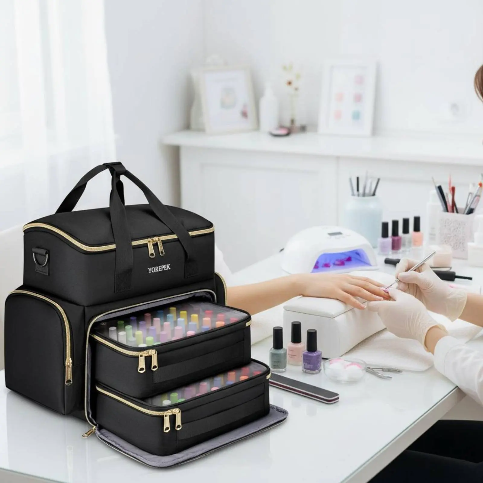 96 Bottle Nail Organizer Large Capacity Nail Polish Organizer Bag Multi Layer Safeguarding Sponge Slots for Salon
96 Bottle Nail Organizer Large Capacity Nail Polish Organizer Bag Multi Layer Safeguarding Sponge Slots for Salon