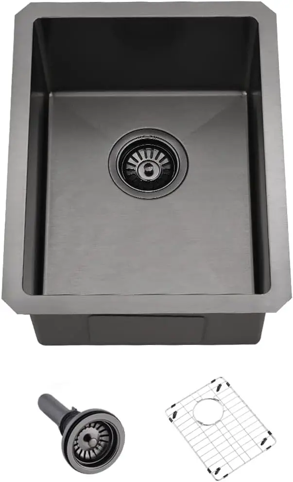 Black Bar Sink 12x16 Undermount Kitchen Prep Sink, 16-Gauge Black Stainless Steel, Single Bowl with Bottom Grid
Black Bar Sink 12x16 Undermount Kitchen Prep Sink, 16-Gauge Black Stainless Steel, Single Bowl with Bottom Grid