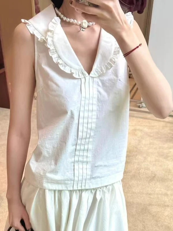 Shanghai Version Flower Design Retro Style Double Collar Sleeveless Shirt Women's Cotton Blend Casual Fashion Spring 2025
Shanghai Version Flower Design Retro Style Double Collar Sleeveless Shirt Women's Cotton Blend Casual Fashion Spring 2025