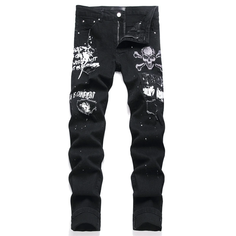 Men's High Street Hip Hop Jeans Pants Streetwear Punk Style Skull Printed Denim Trousers Slim Fit Stretchy Jeans Bottoms
Men's High Street Hip Hop Jeans Pants Streetwear Punk Style Skull Printed Denim Trousers Slim Fit Stretchy Jeans Bottoms