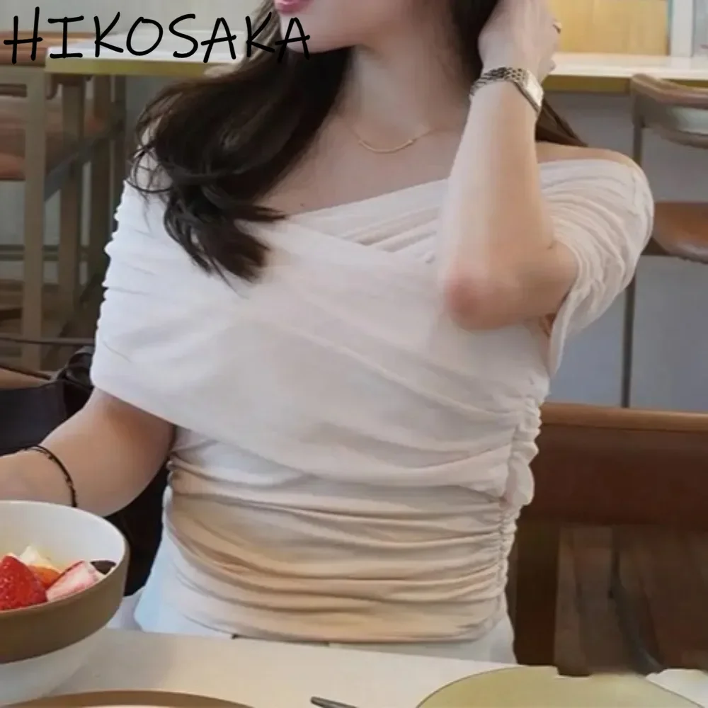 Cross Off Shoulder V-neck Short Sleeve Tshirt Japan Style Chic Sweet Solid Slim Crop Top 2025 Spring Summer Elegant Ropa
Cross Off Shoulder V-neck Short Sleeve Tshirt Japan Style Chic Sweet Solid Slim Crop Top 2025 Spring Summer Elegant Ropa